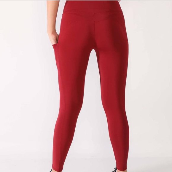 CM Fashion Womens Leggings, With Pockets--Burgundy - Picture 2 of 8